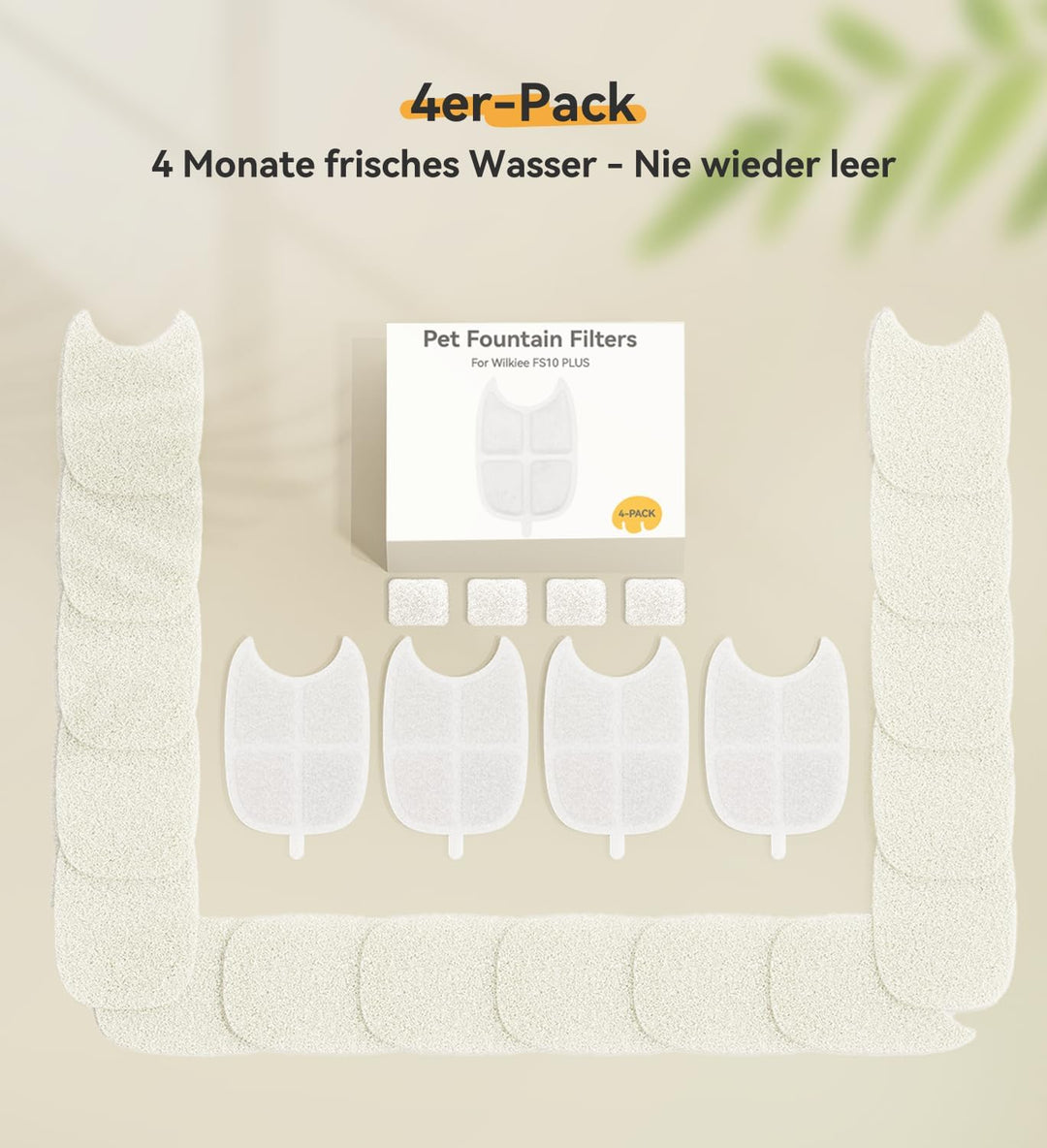 Katzenbrunnen Filter 4er Pack für Trinkbrunnen für Katze FS10LUS, 6-stufiger Filter 4-Monats-Set Ers