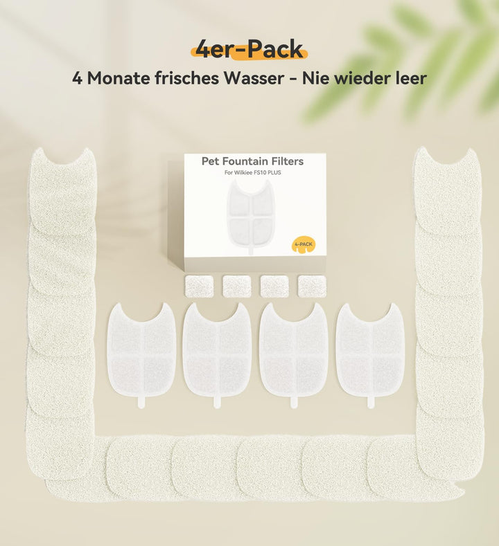 Katzenbrunnen Filter 4er Pack für Trinkbrunnen für Katze FS10LUS, 6-stufiger Filter 4-Monats-Set Ers