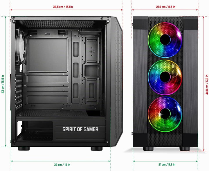 SPIRIT OF GAMER - Rogue VI - PC Gamer ATX/Matx/ITX Gehäuse - Frontplatte Und Gehärtete Glaswand - 4