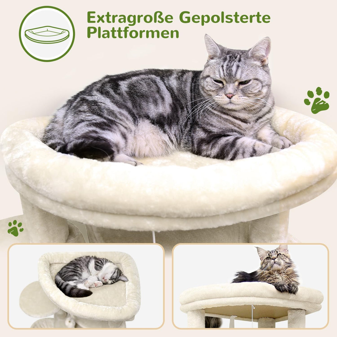 Globlazer Kratzbaum Beige Gross, Eckkratzbaum Stabil hoch 167 cm mit 2 Sektor Katzenhaus, Gepolstert