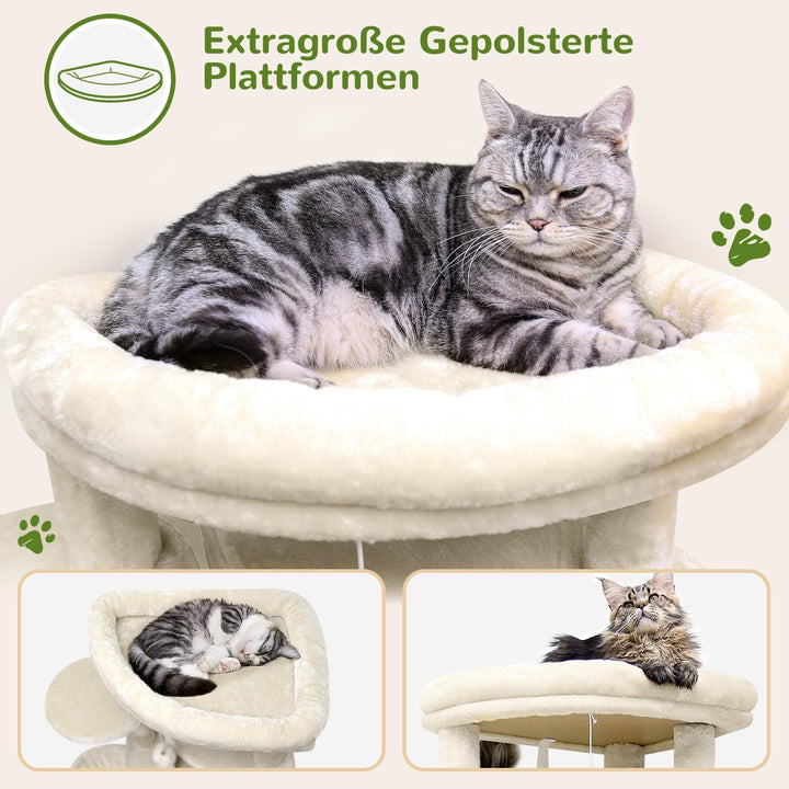 Globlazer Kratzbaum Beige Gross, Eckkratzbaum Stabil hoch 167 cm mit 2 Sektor Katzenhaus, Gepolstert