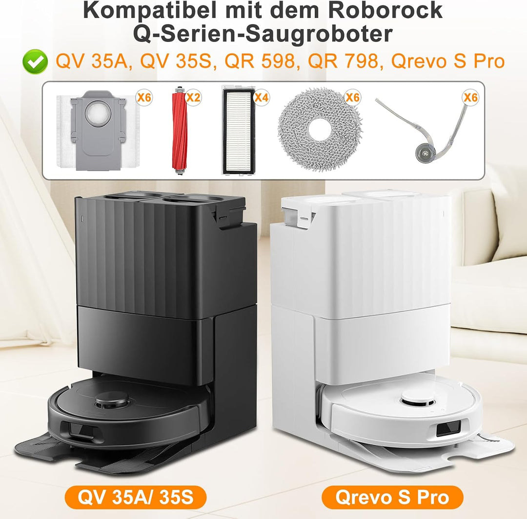 26 Stück Zubehör für Roborock QV 35A/QV 35S, QR 598/QR 798 Saugroboter, Ersatzteile mit 2 Hauptbürst