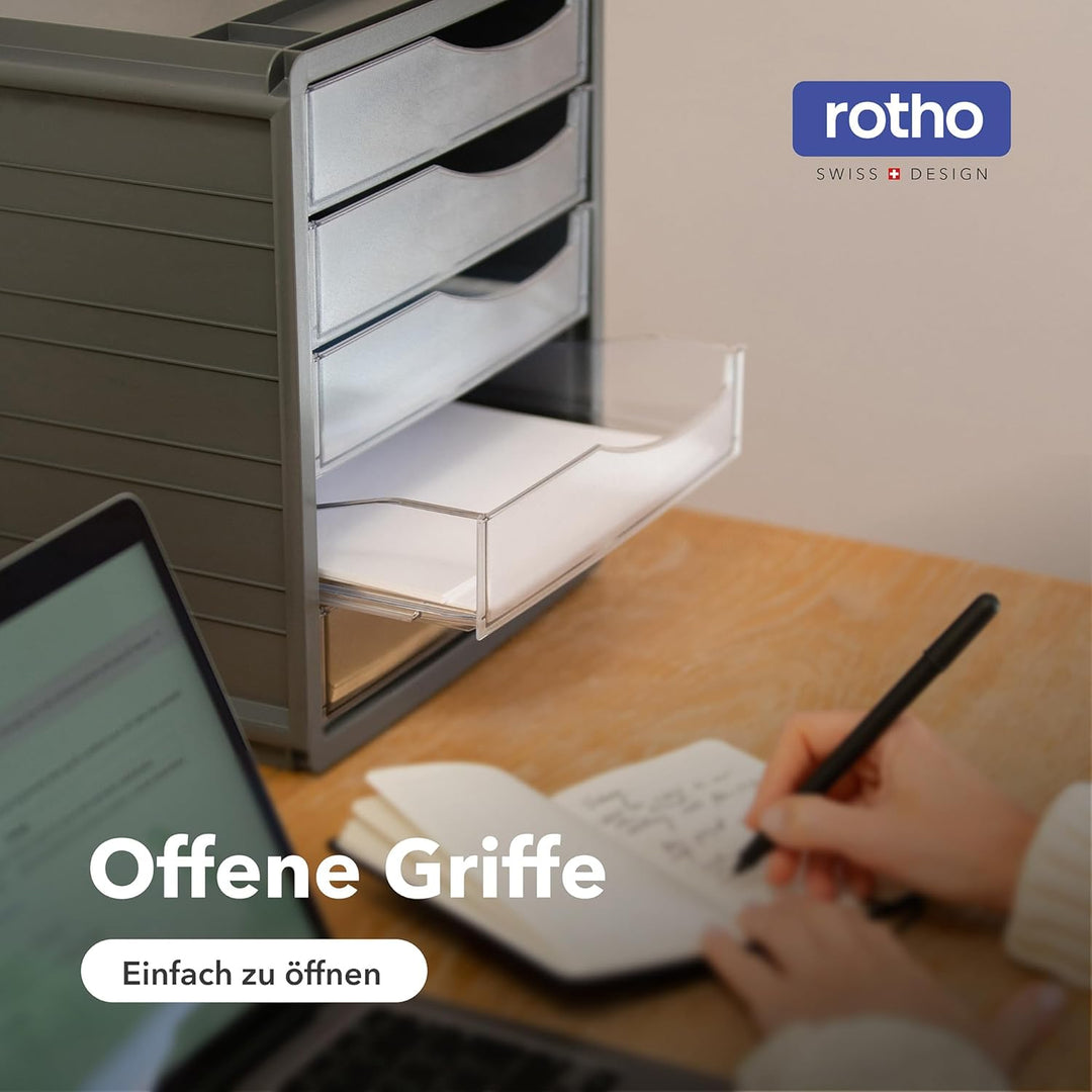 Rotho Spacemaker Schubladenbox / Bürobox mit 5 Schüben, Kunststoff (PS) BPA-frei, transparent/anthra