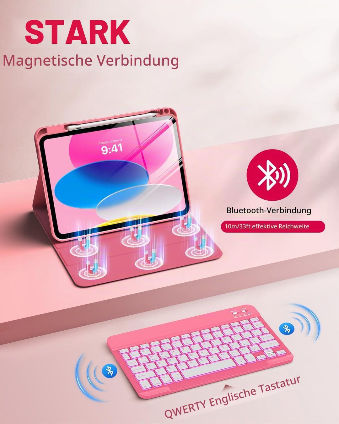MoKo Tastatur Hülle für iPad 10th Generation 2022, iPad 10,9 Zoll, Multi-Winkel Magnetische Tablet H