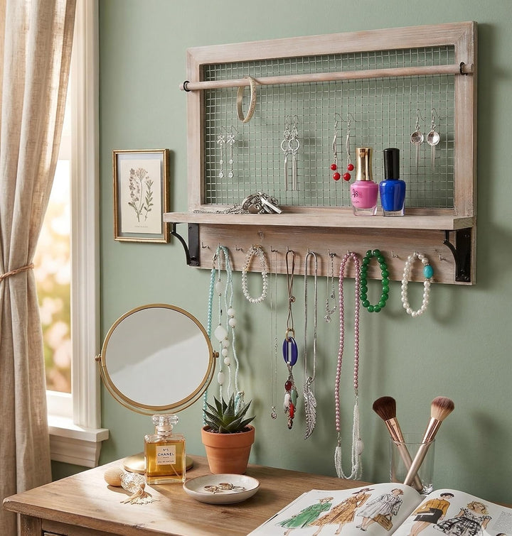 Spiretro Wandhalterung, Schmuck-Organizer, Halter mit Haken, Regal, Stange, Ohrringe, Halsketten, Ar