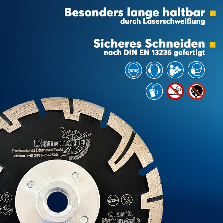 EDW Profi Spezial Speed T Granit Diamant-Trennscheibe 125 mm mit Winkelschleifer Flansch M14 Naturst