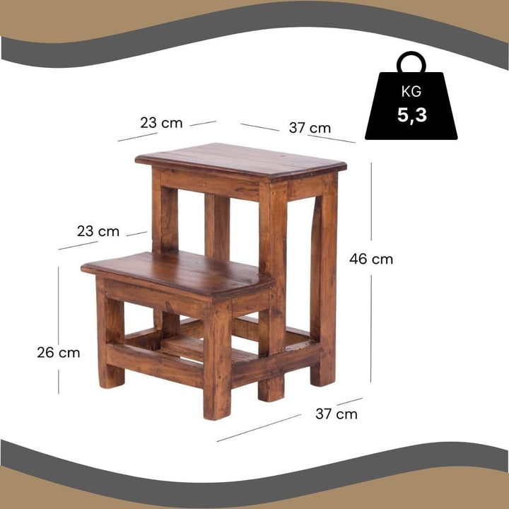 DESIGN DELIGHTS TRITTLEITER Step| 46x37x37 cm (HxBxT), Recycling Holz, zweistufig | Holz Hocker, Hau