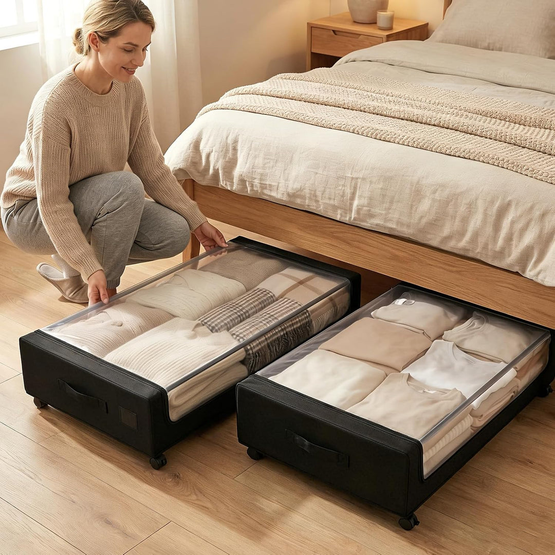 Sekey 2 Stück 50L Unterbett-Aufbewahrungsbox mit Rollen, Kleiderschrank Organizer Aufbewahrungstasch