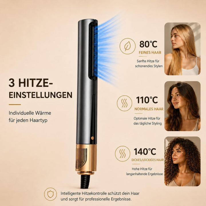 Golden Goods Airloop Haarglätter mit Luft 3-in-1, Luft-Haarglätter, Föhn & Stylingbürste, Glätteisen