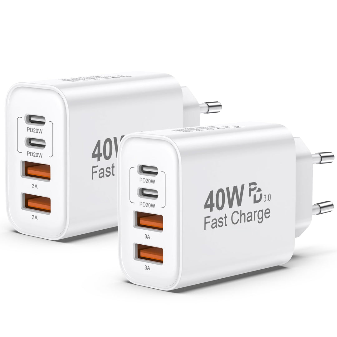 2er Pack USB C Ladegerät, 4 Ports 40W Mehrfach Schnellladegerät Netzteil Power Adapter Für iPhone 17