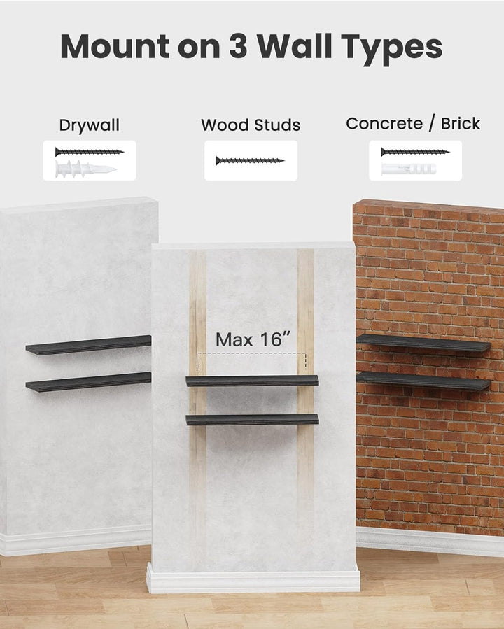 STOREMIC Wandregal Regalbrett schwarz 60cm, Regale für die Wand 2er-Set, Schweberegal mit der höchst