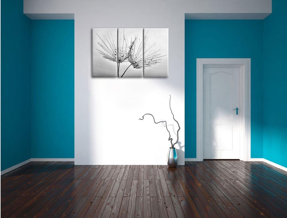 Pixxprint Pusteblumen mit Tautropfen als Leinwandbild/Grösse: 3 Teilig (120x80) cm/Wandbild/Kunstdru