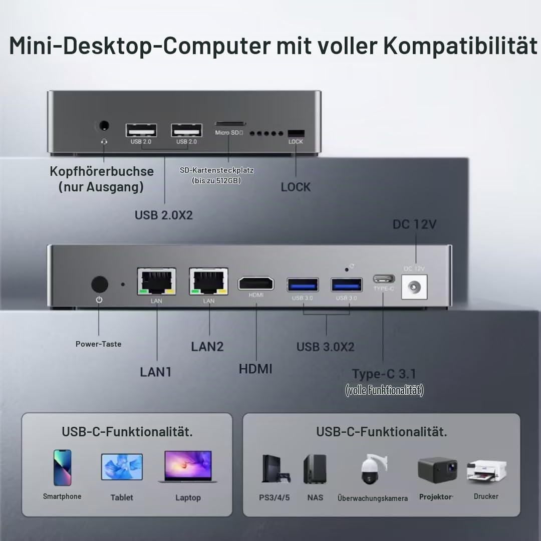 Mini Computer PC-HEIGAOLAPC Mini PC Desktop Celeron N95, 16GB RAM 256GB eMMC, Win 11 Pro Mini-pc mit