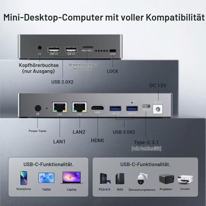Mini Computer PC-HEIGAOLAPC Mini PC Desktop Celeron N95, 16GB RAM 256GB eMMC, Win 11 Pro Mini-pc mit