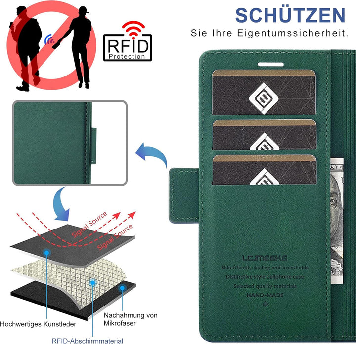 Handyhülle für Samsung Galaxy Z Fold 4 Hülle mit Schutzfolie, Standfunktion Kartenfach Wallet Premiu