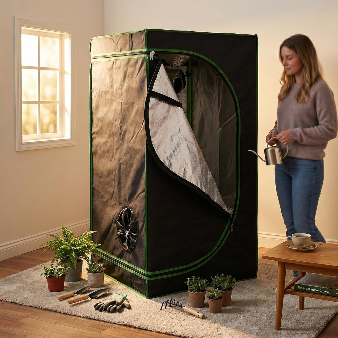 Mucola Growzelt 60x60x120 cm Set mit 3-in-1 Messgerät Zuchtzelt für Hydrokulturen zur Pflanzenzucht