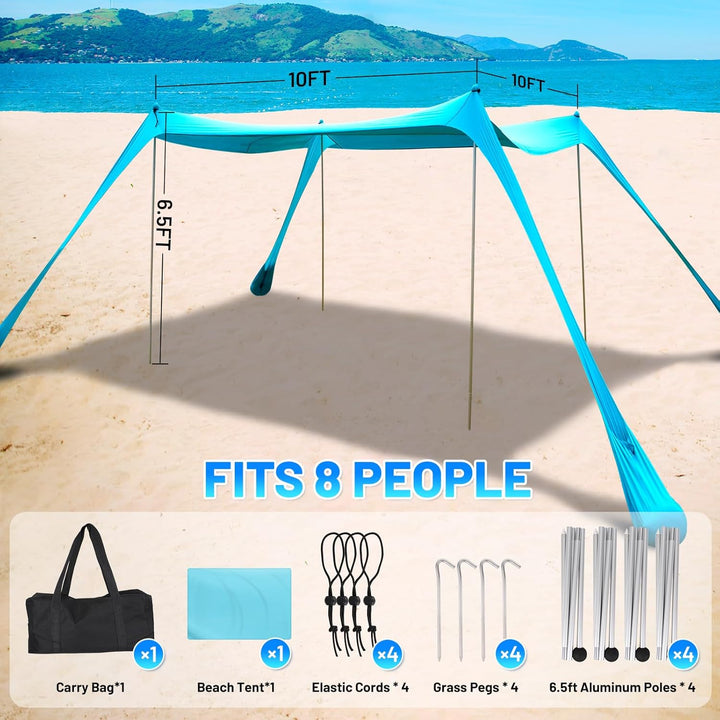 Familien-Strandzelt, Baldachin, Sonnenschutz, Pop-Up-Strandzelt, Sonnenschutz, Stabilität, 4 Stangen