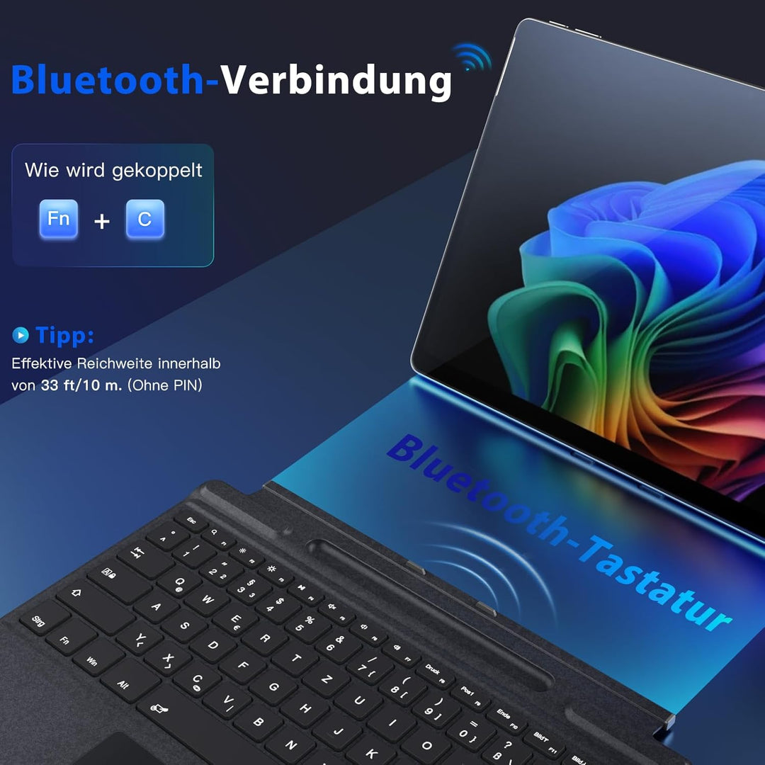 MoKo Deutsche Tastatur für Microsoft Surface Pro 11/10/9/8/X, QWERTZ Layout Kabellose Bluetooth Typ