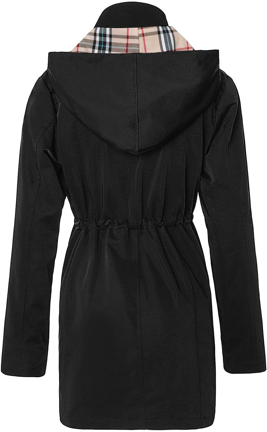 SaphiRose Lange Regenjacke für Damen, Outdoor-Regenmantel, Windbreaker, mit Kapuze XXL Schwarz, XXL