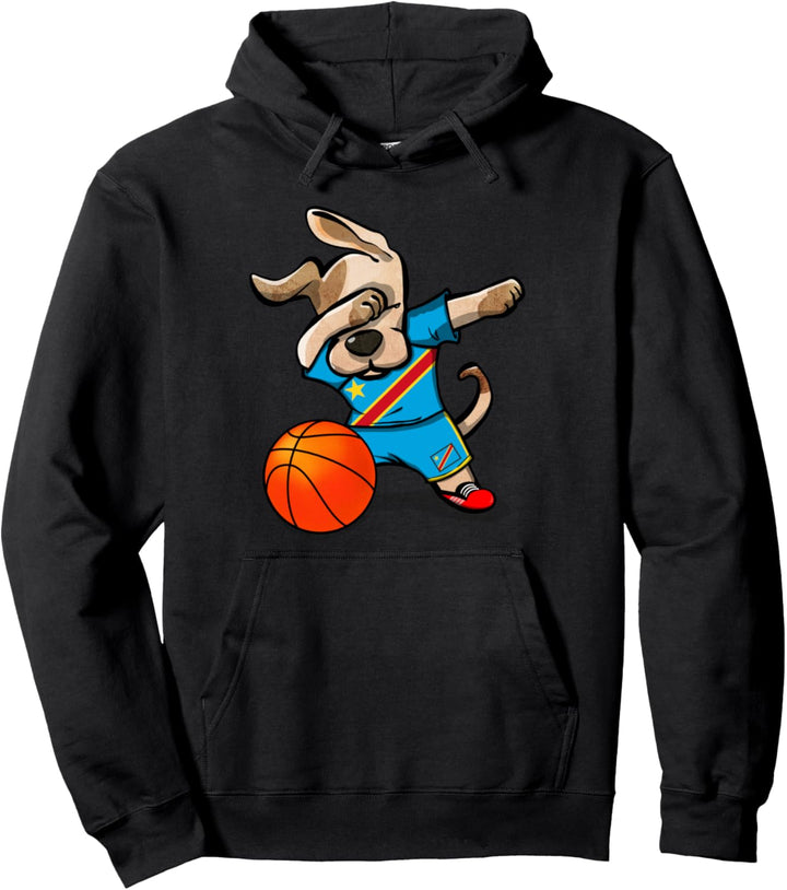 Dabbing Dog DR Congo Basketball Fans Trikot Kongolesische Flagge Pullover Hoodie