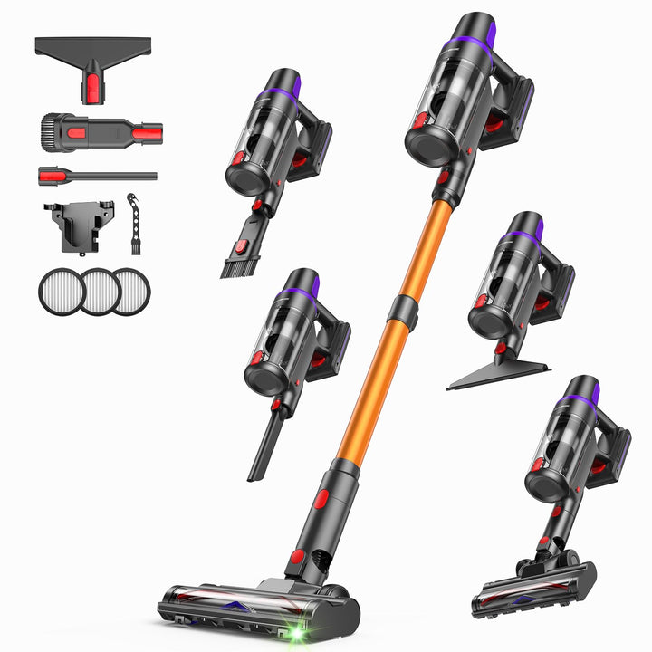 TechRise Akku Staubsauger 45000Pa/500W/60Min, Anti-Tangle-Bürste & 8-in-1-Funktion (Selbststehend) S