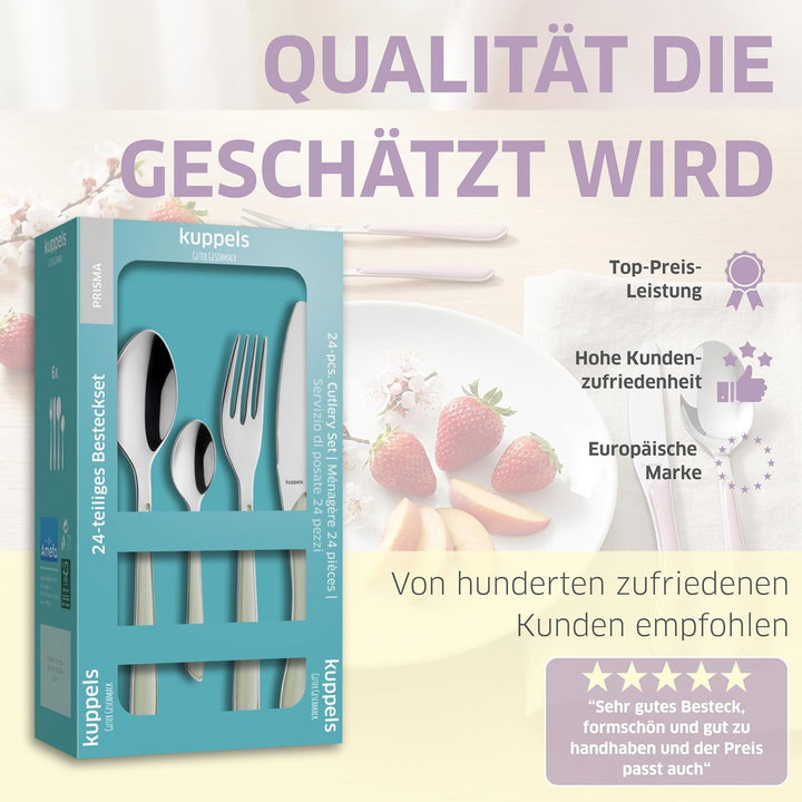 Kuppels Prisma Besteck Set für 6 Personen aus Edelstahl poliert | Besteckset 24-teilig | Hochwertige