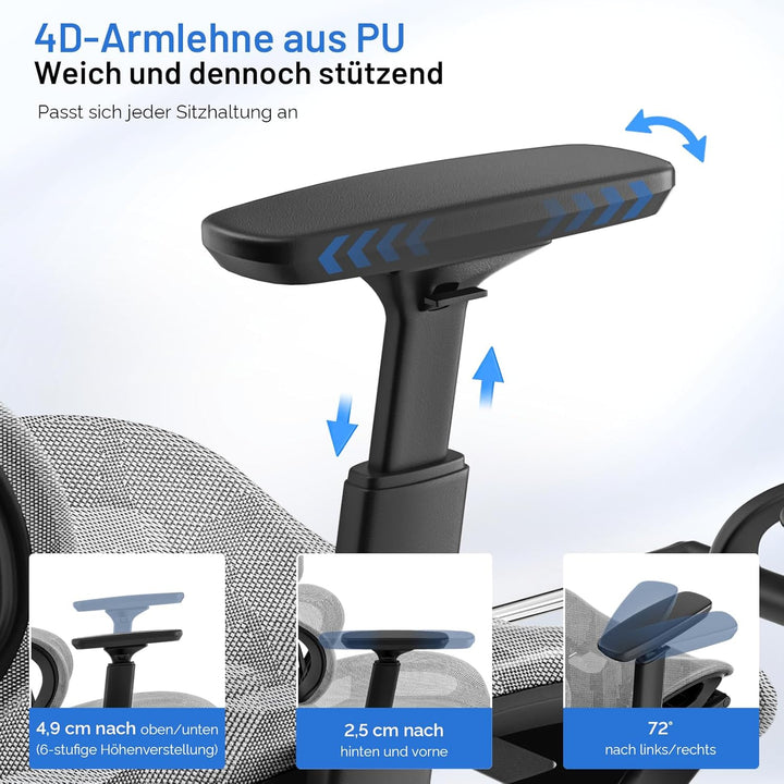 Bürostuhl Ergonomisch, Schreibtischstuhl mit Fussstütze, 90-120° Verstellbare Rückenlehne, Office Ch