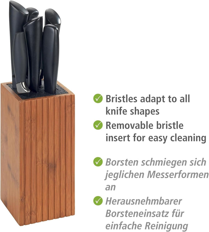 WENKO Messerblock mit Borsteneinsatz Mera, Küchenmesser Aufbewahrung aus Bambus, 10 x 22 x 10 cm, Du