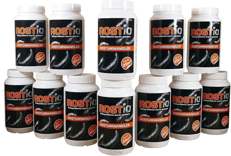 Rostio 12 x Rostumwandler & Grundierung | Hocheffektiver Rostkonverter mit Pinsel 1 Liter 12 er Set,