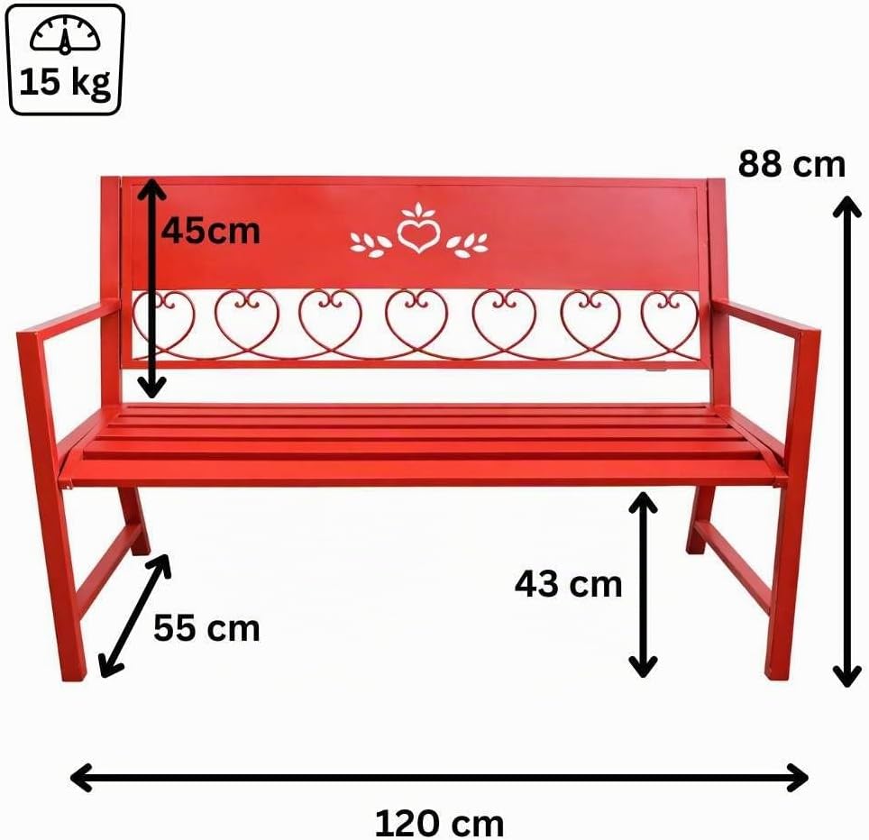 DanDiBo Gartenbank Metall Wetterfest Rot 120 cm 2 Sitzer Sitzbank Passion 121495 Eisen Blumenbank Ga