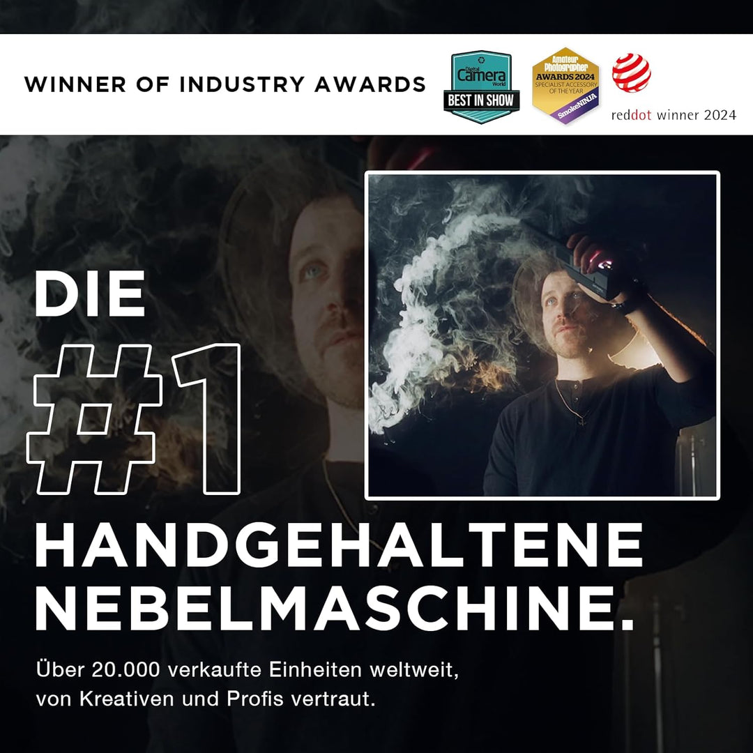 PMI SmokeNINJA Tragbare Nebelmaschine, tragbare kabellose Rauchmaschine mit Fernbedienung für Fotogr