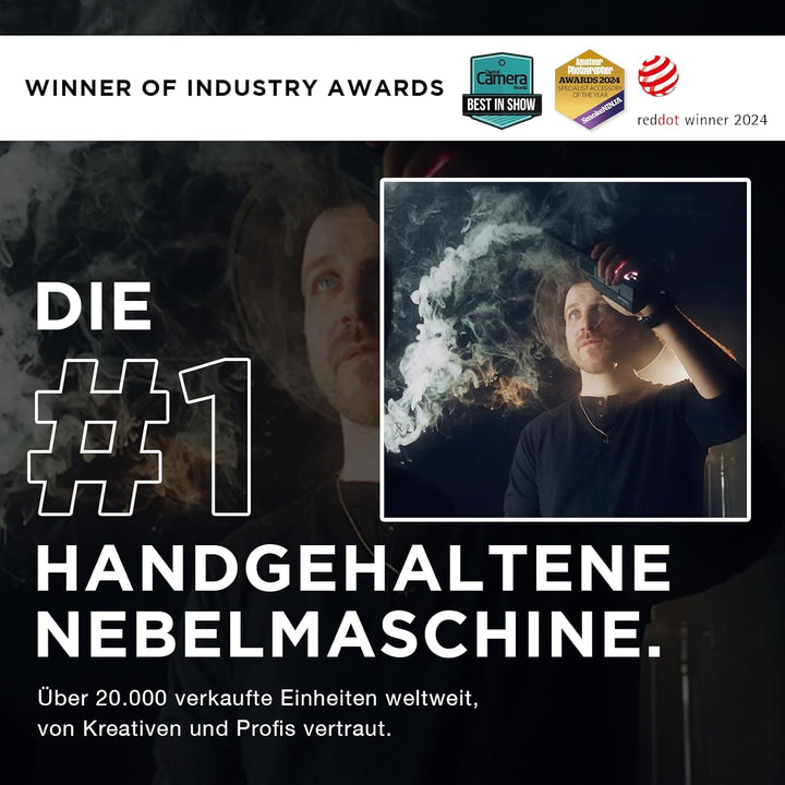 PMI SmokeNINJA Tragbare Nebelmaschine, tragbare kabellose Rauchmaschine mit Fernbedienung für Fotogr