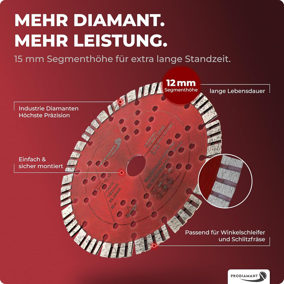 PRODIAMANT Turbo Diamant-Trennscheibe Beton 180mm x 22,23 mm Segmenthöhe 12mm 180/22,23mm, 180/22,23