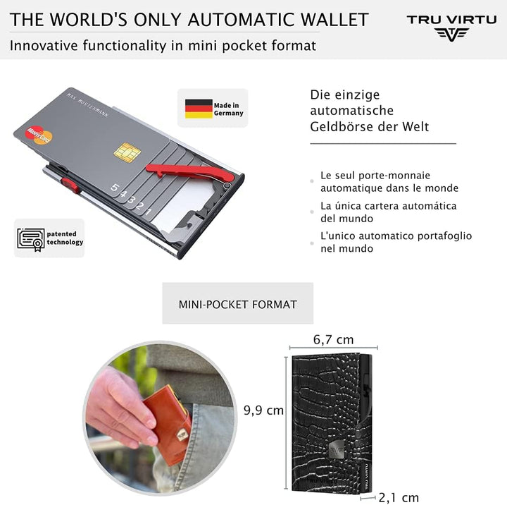 TRU VIRTU® Wallet Click & Slide Strap Edition Croco Black/Black, Croco Black/Black