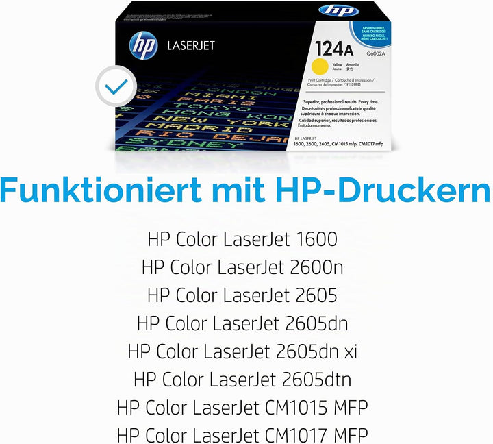 HP 124A (Q6002A) Gelb Original Toner für HP Color Laserjet 2600, 2605, 1600, CM1016, CM1017 Standard