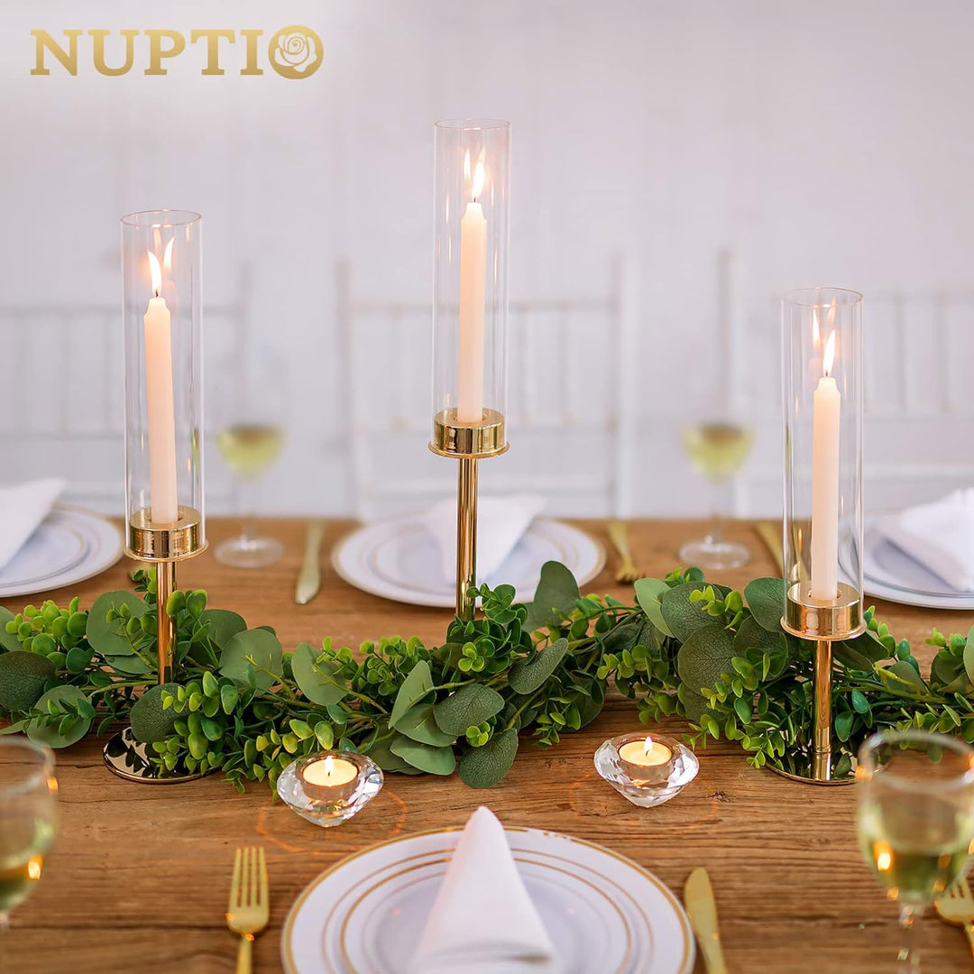 Nuptio Glaszylinder Kerzenständer Metall Gold - 18 Stücke Kegel Kerzenhalter Stabkerze Pack ür Kerze