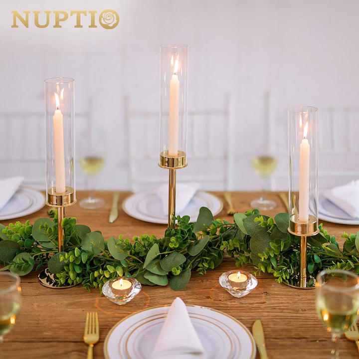 Nuptio Glaszylinder Kerzenständer Metall Gold - 18 Stücke Kegel Kerzenhalter Stabkerze Pack ür Kerze