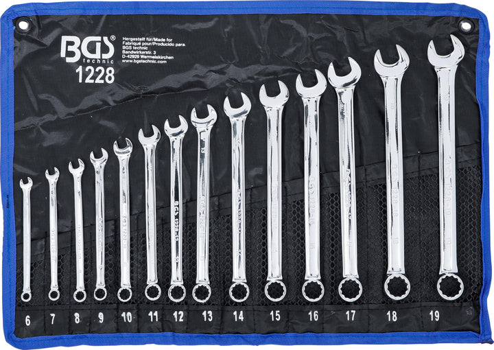 BGS 1228 | Maul-Ringschlüssel-Satz | 14-tlg. | extra lang | SW 6 - 19 mm | inkl. Tetron-Rolltasche |