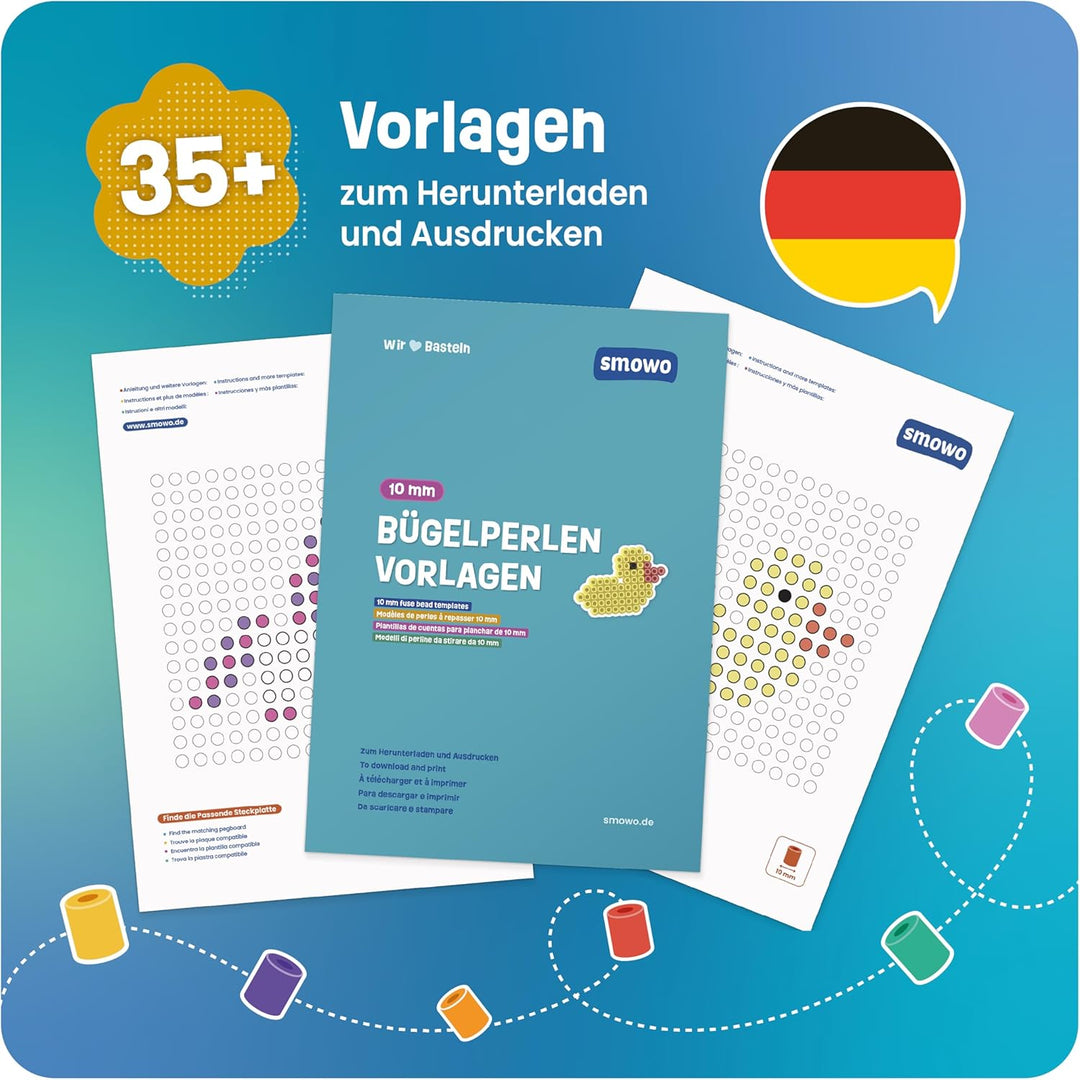 Smowo® Grosse 10mm Bügelperlen 2000 Stück für Kinder ab 3 Jahren - 7 bunte Farben XL Steckperlen - K