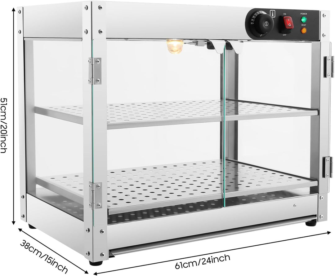 800W 220V Warmhaltevitrine 2 Etagen SpeisenwäRmer Warmhaltetheke für Buffet | Vorwärmzeit: 10min, Te