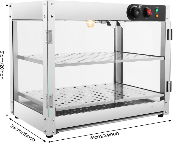 800W 220V Warmhaltevitrine 2 Etagen SpeisenwäRmer Warmhaltetheke für Buffet | Vorwärmzeit: 10min, Te