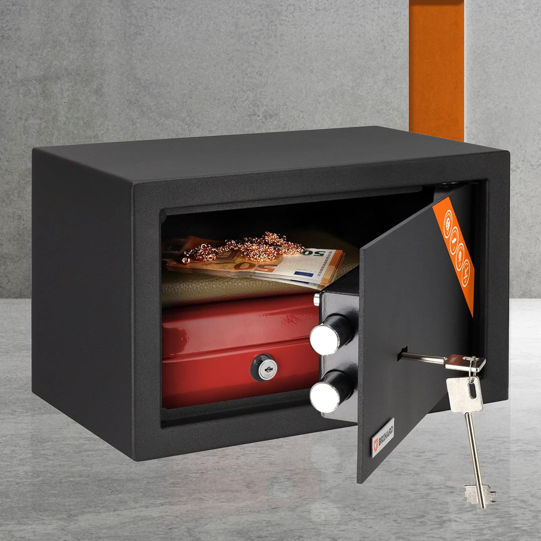 Brihard Home Tresor Safe mit Doppelbartschloss - 20x31x20cm Sicherheits-Safe 11 L - Titangraue kratz