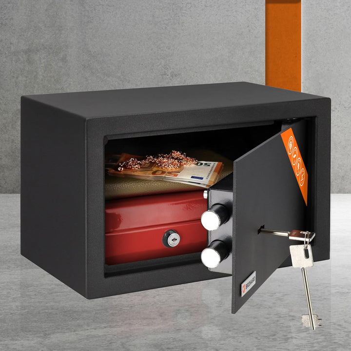 Brihard Home Tresor Safe mit Doppelbartschloss - 20x31x20cm Sicherheits-Safe 11 L - Titangraue kratz