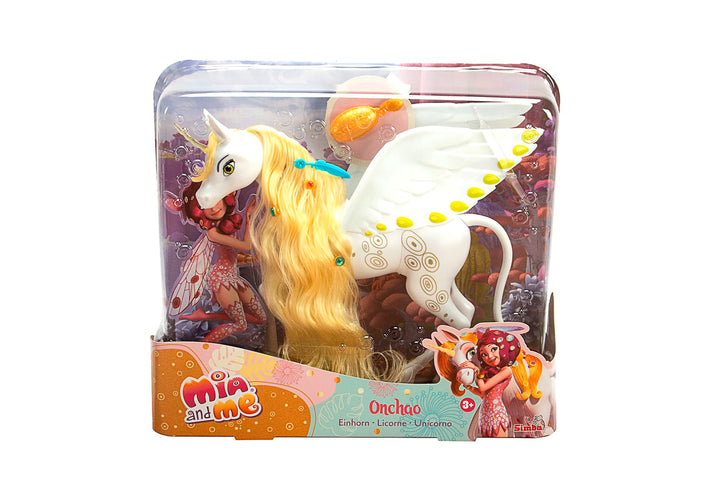 Simba 109480093 - Mia and Me Einhorn Onchao, mit beweglichen Flügeln, Haarclips, Bürste zum Frisiere