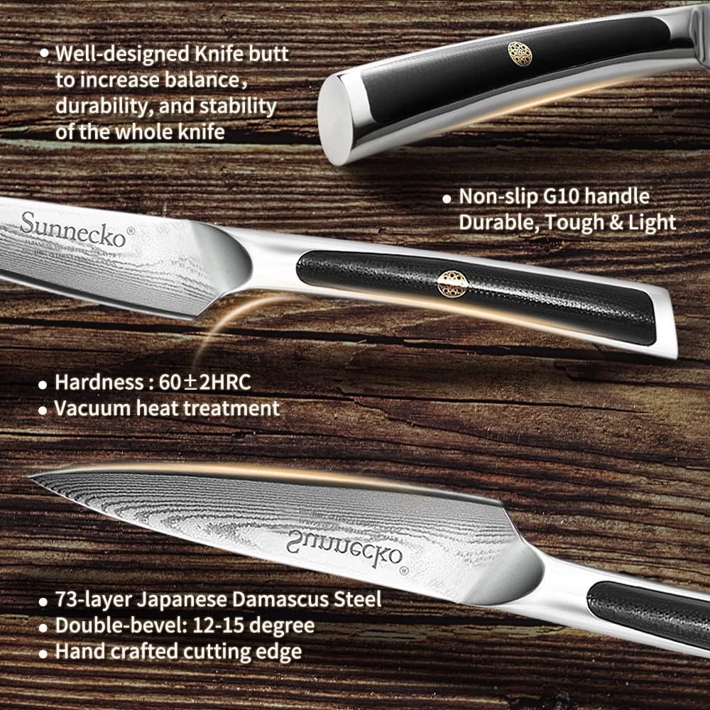 Sunnecko Schälmesser Damast 9cm Damastmesser Gemüsemesser Obstmesser Allzweckmesser - Japanischer Da