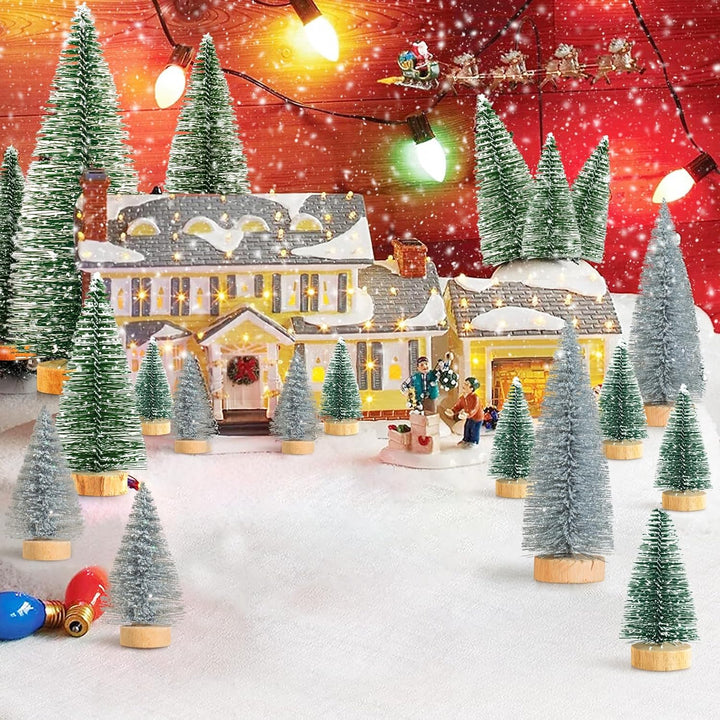 16 Stück Mini Tannenbaum Deko Klein Weihnachtsbaum Grün Silber, Künstlich Miniatur Weihnachtsbaum Ge