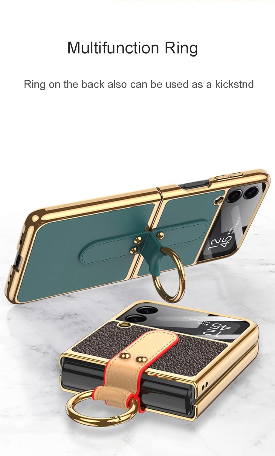 CeeEee Kompatibel mit Galaxy Z Flip 4 Hülle 5g 2022 Cover Klappbar Leder mit Ring und Umhängeriemen
