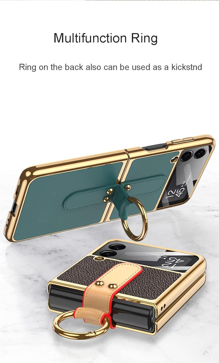 CeeEee Kompatibel mit Galaxy Z Flip 4 Hülle 5g 2022 Cover Klappbar Leder mit Ring und Umhängeriemen