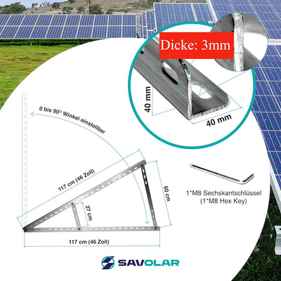 SAVOLAR Solarmodul Halterung 2 Stück, Aluminium & Edelstahl, Wandmontage, für Balkonkraftwerk bis 11