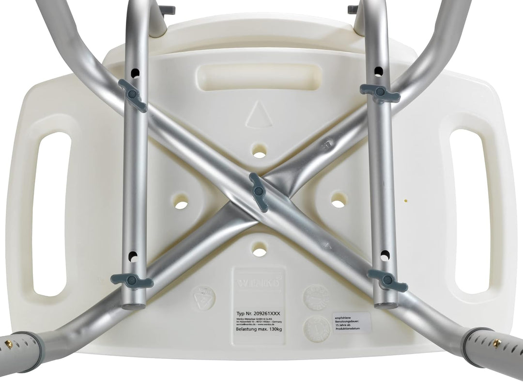 WENKO Badhocker mit Rückenlehne Secura Duschhocker Weiss 49 x 68,5 -85,5 x 54 cm Weiss, 49 x 68,5 -8